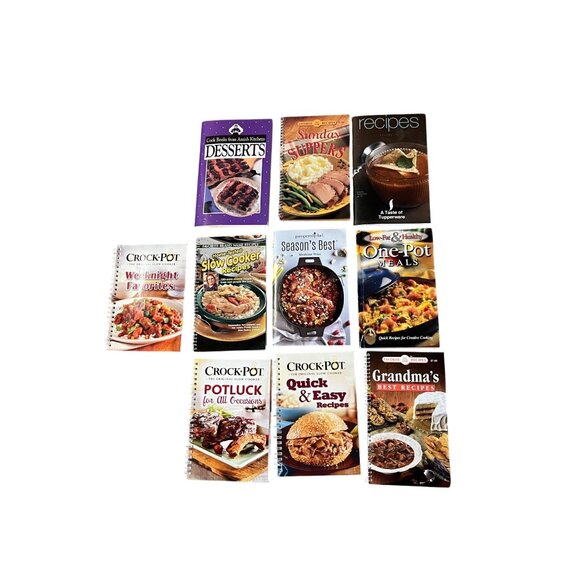 Lot 10 Small Paperback Cookbooks Crockpot Amish Pampered Chef Tupperware - Picture 1 of 11